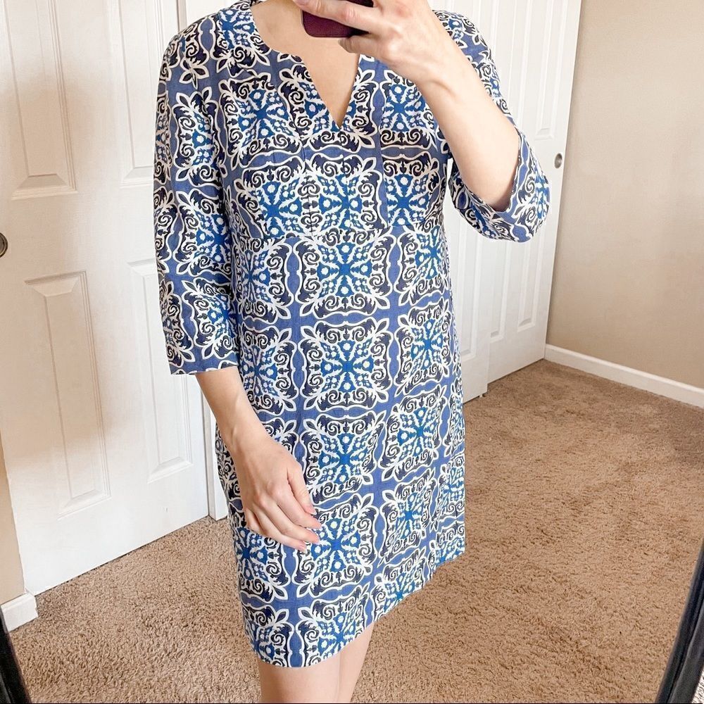 Boden Linen Tunic Dress 3/4 Sleeve Mini Blue 6
